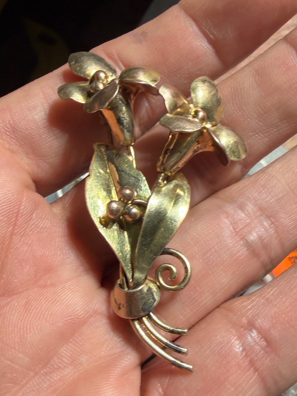 Vintage Carl Art 12k Gold Filled On Silver Flower Brooch